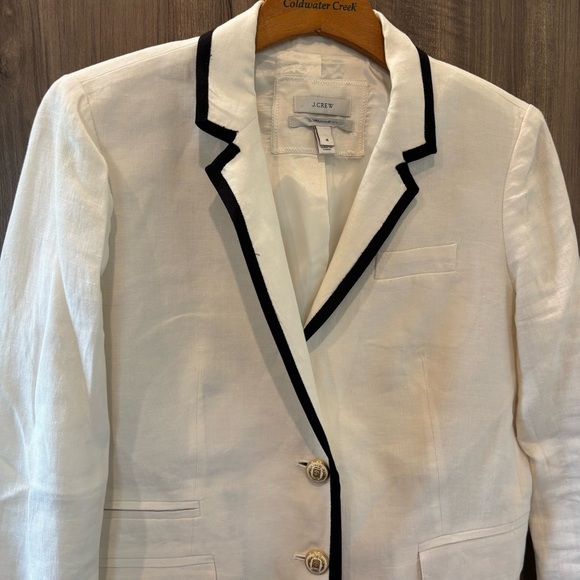 J. Crew Schoolboy White Linen Navy Tipped Blazer size 4 - Picture 6 of 11
